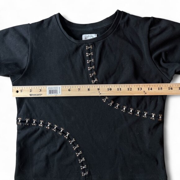 Rare With Jean Black Short Sleeve Hook-and-Eye Crop Top Small Y2K Streetwear - Picture 7 of 11